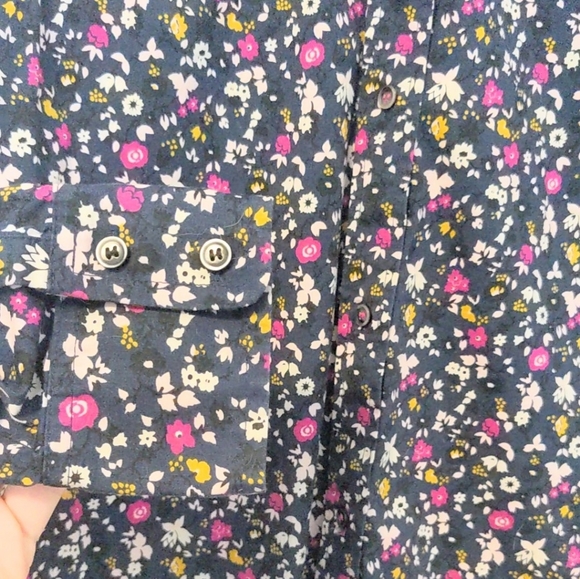 1901 Print Regular Stretch Poplin Button Up Shirt Navy Blazer Metaphor Floral M - Picture 3 of 6